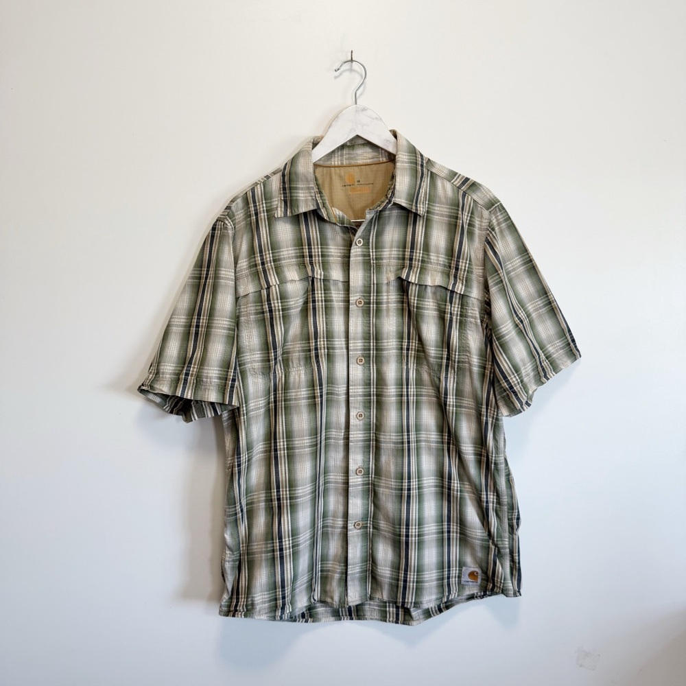 CARHARTT Force Men’s Green Plaid Short Sleeve Button Front Shirt M Medium